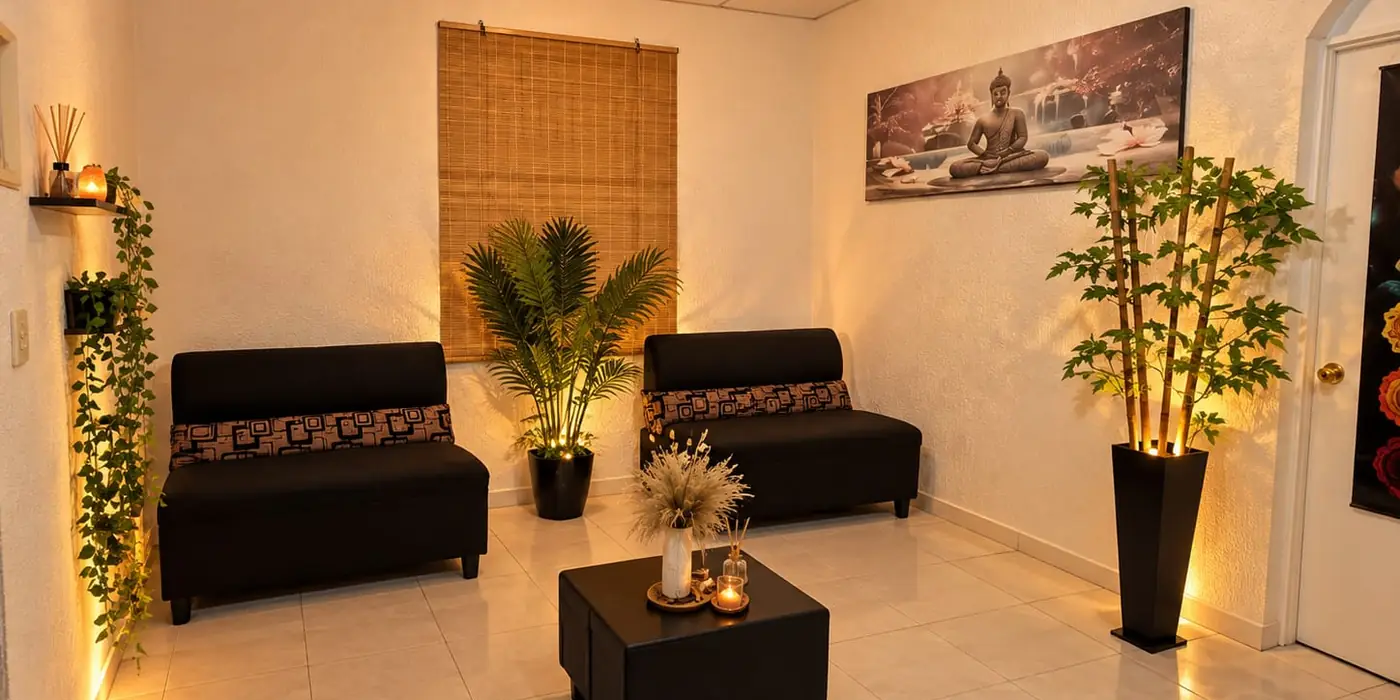 Recepción y sala de espera de SensySpa en Colonia Roma Sur, CDMX